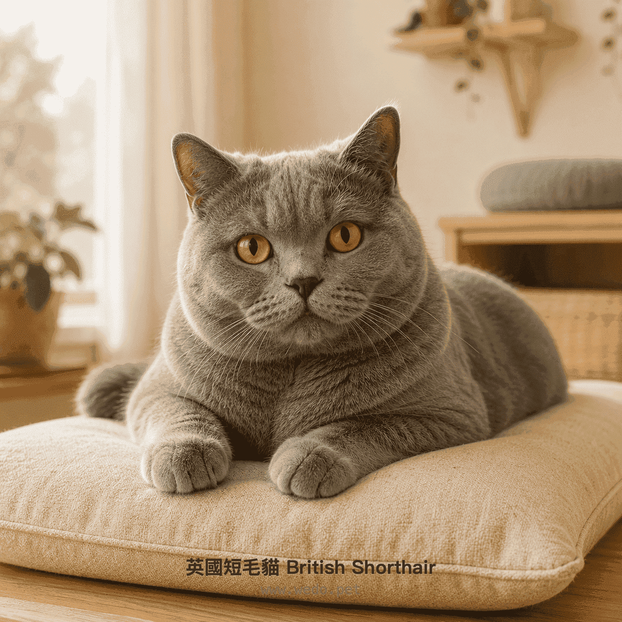 英國短毛貓 British Shorthair 在軟墊上休息