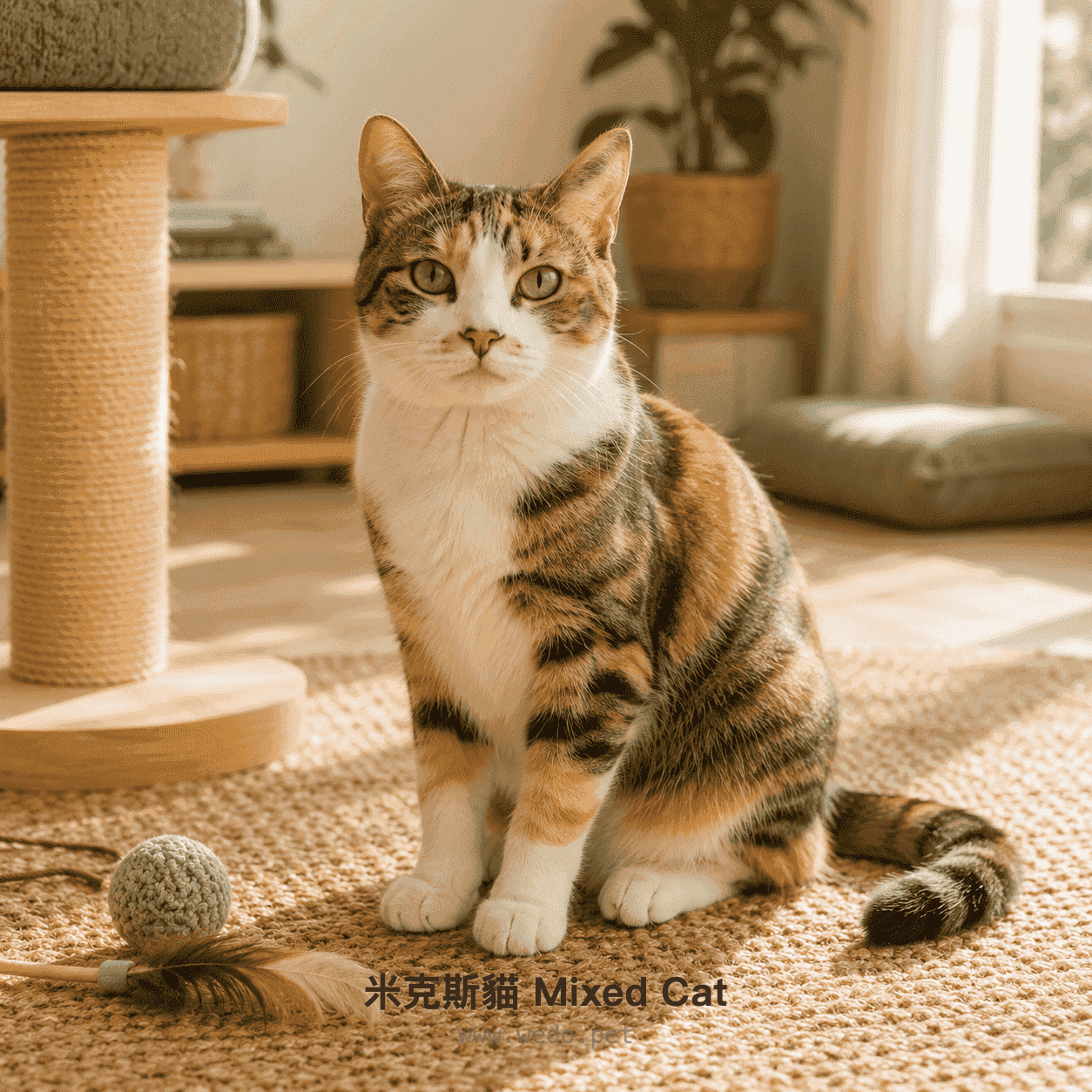 米克斯貓 Mixed Cat 在溫暖室內坐著