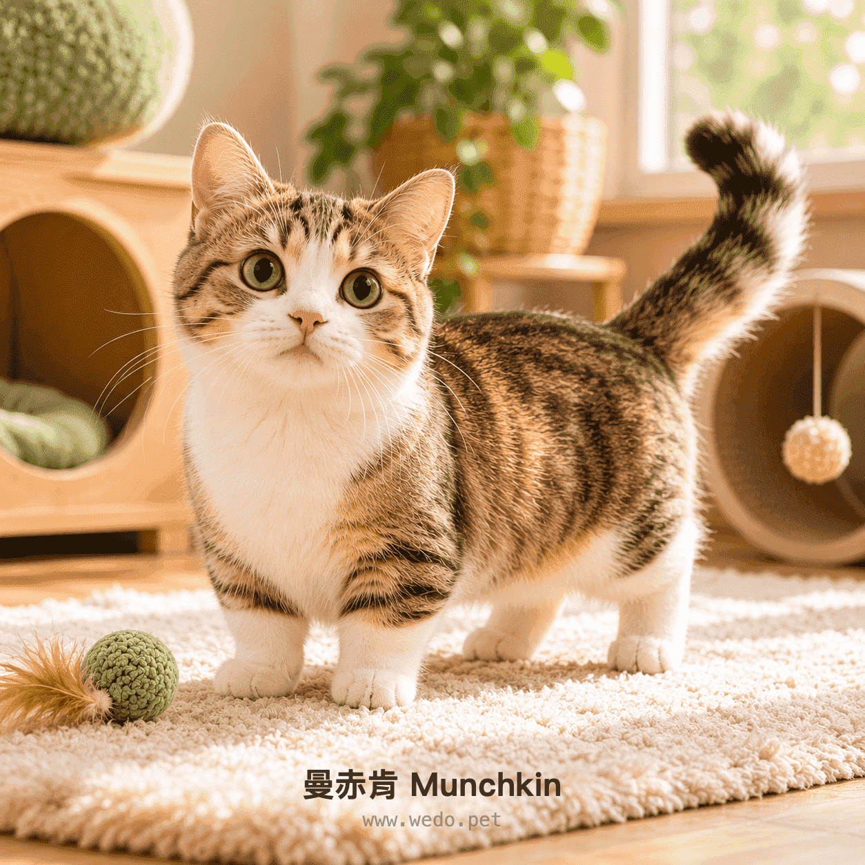 曼赤肯 Munchkin 在低矮家具旁活動