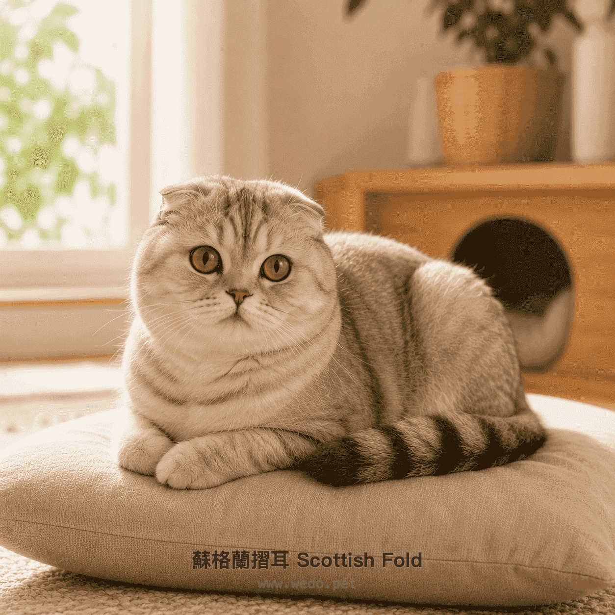 蘇格蘭摺耳 Scottish Fold 在軟墊上休息