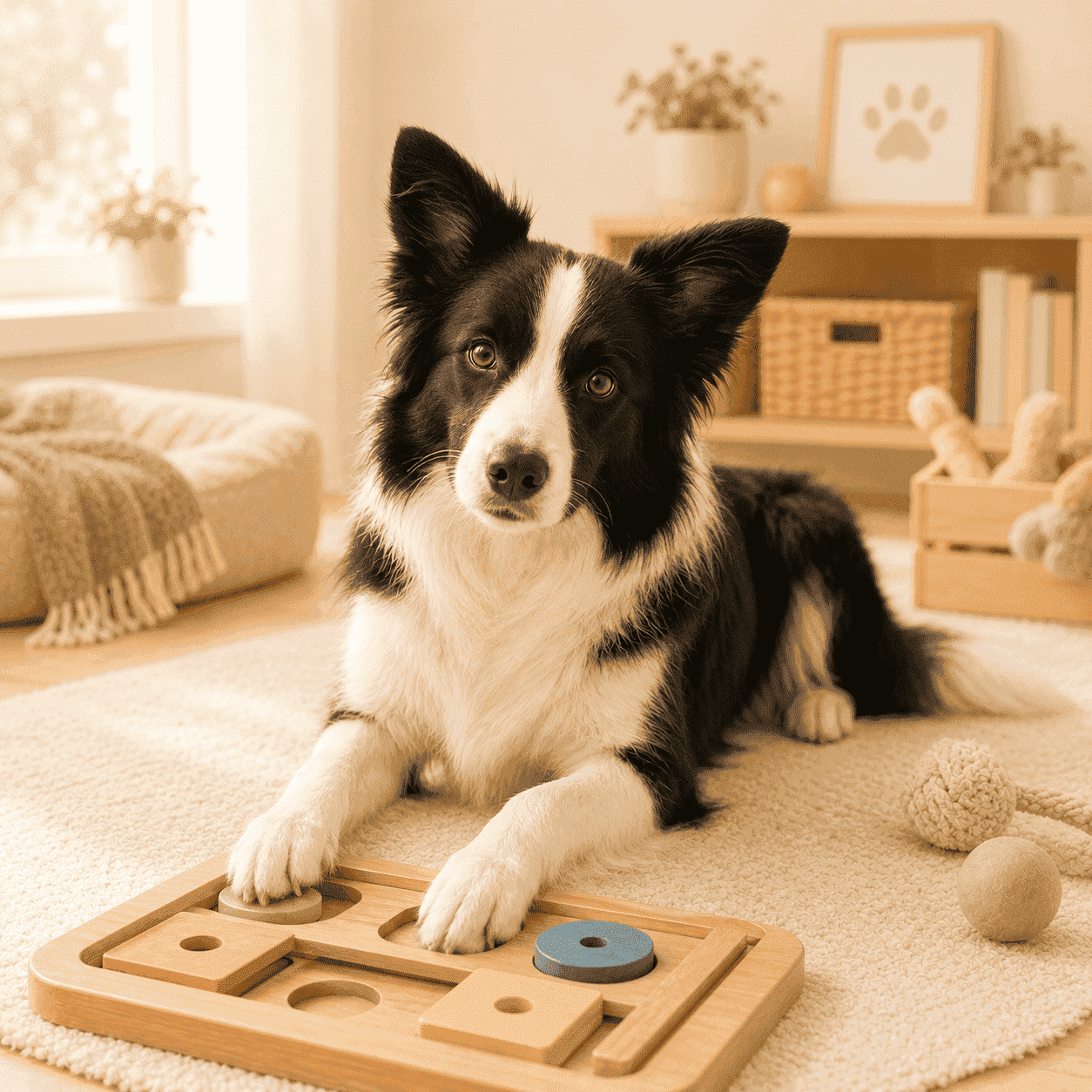 邊境牧羊犬使用益智解題玩具，代表邊境牧羊犬需要腦力任務