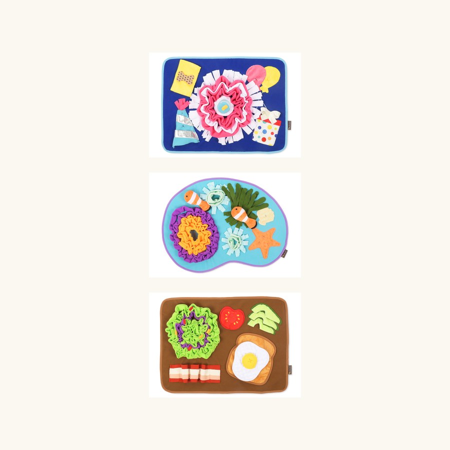 Play Pet 汪汪生日派對、珊瑚海灣與美味早晨三款狗狗嗅聞墊產品圖
